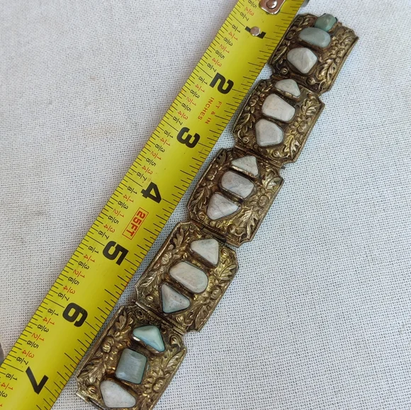 Antique Chinese Export stone panel bracelet with pin closure